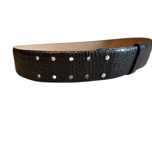 Ann Taylor Wide Embossed Croc Leather Statement Belt Black M
